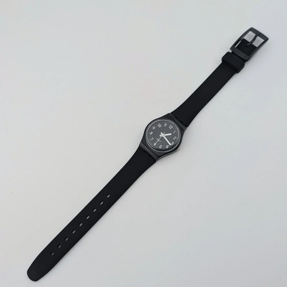 Swatch Swiss Black Quartz Watch White Arabic Numerals 25mm Classic Minimalist